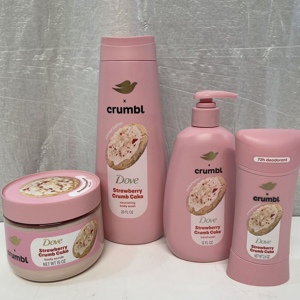 Dove Crumbl Strawberry‎ Crumb Cake Body Wash Scrub Hand Wash Deodorant Gift Set